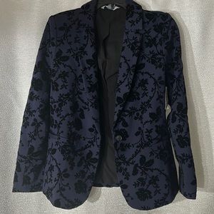 NWT Navy Blazer with Black Velvet Flowers